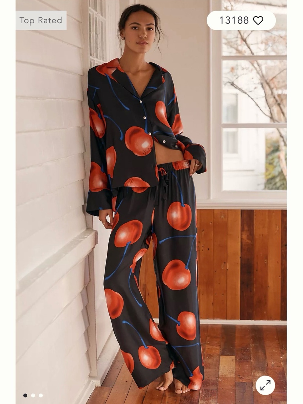 Silky Black Cherry-Print Pajama Set - Women's Sleepwear